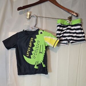 Kids Swim Set with Alligator Design - Black and Green